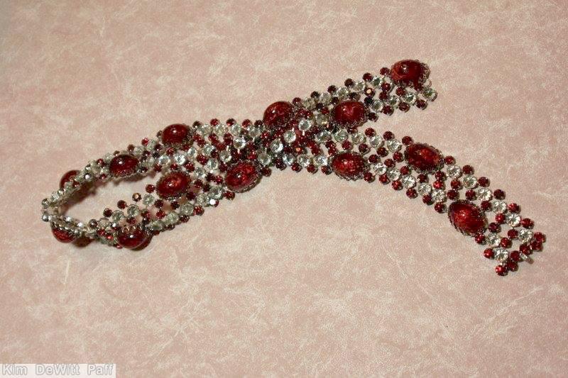 Schreiner 2 row wide belt 15 large oval cab inverted stone ruby dragon breath large oval cab crystal inverted stone ruby chaton silvertone jewelry