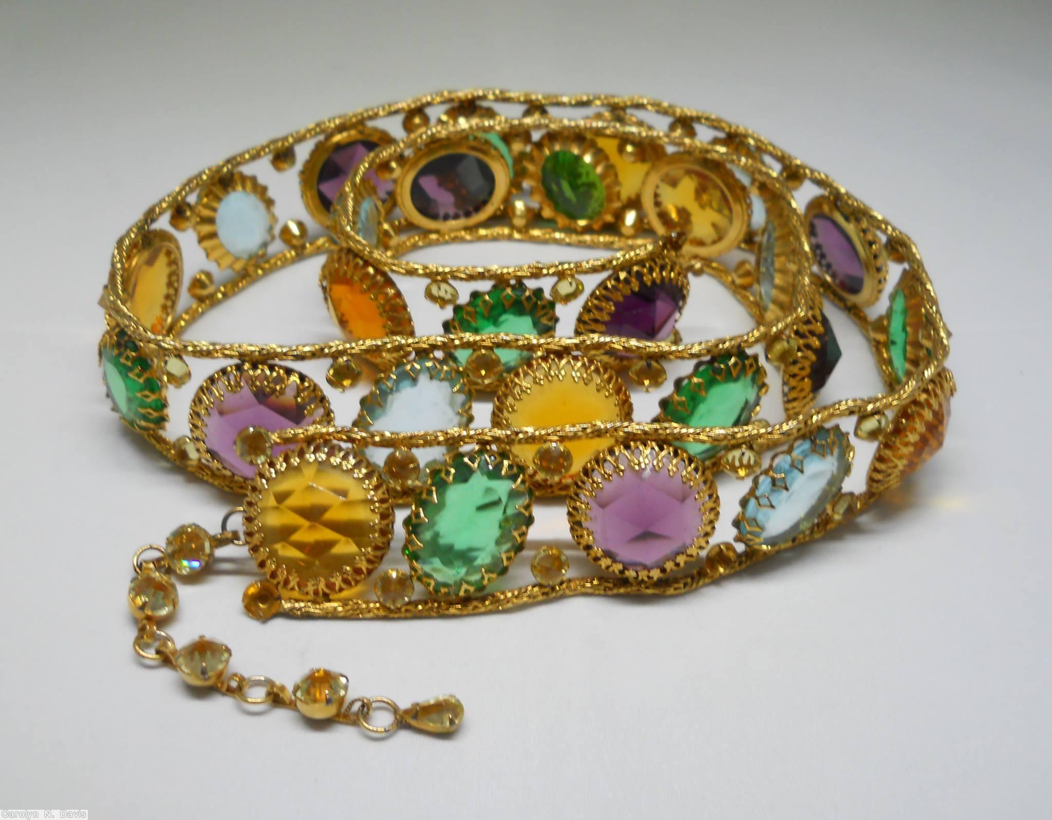 Schreiner 2 strand 25 large disc goldtone open back large faceted disc ice lavender ice amber green ice blue jewelry