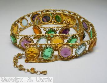 Schreiner 2 strand 25 large disc goldtone open back large faceted disc ice lavender ice amber green ice blue jewelry
