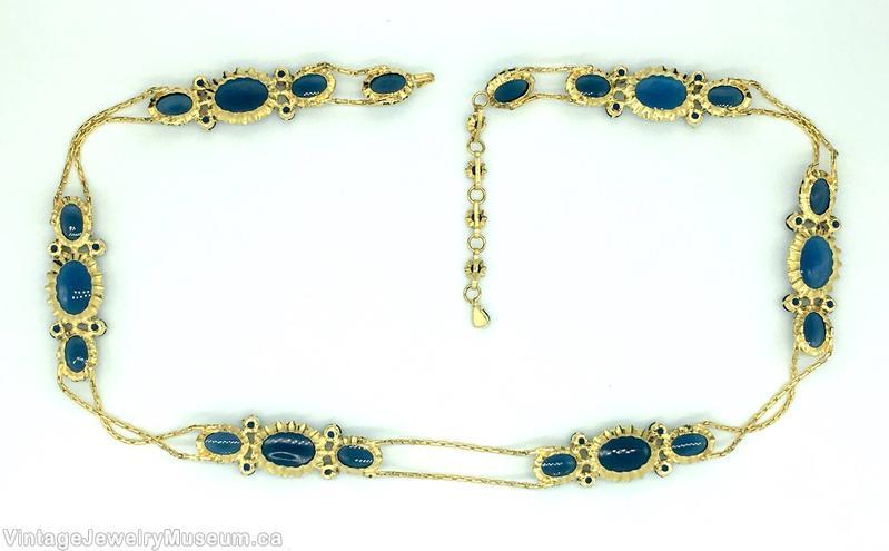 Schreiner 2 strand 6 group triple stone large cab open back navy goldtone jewelry