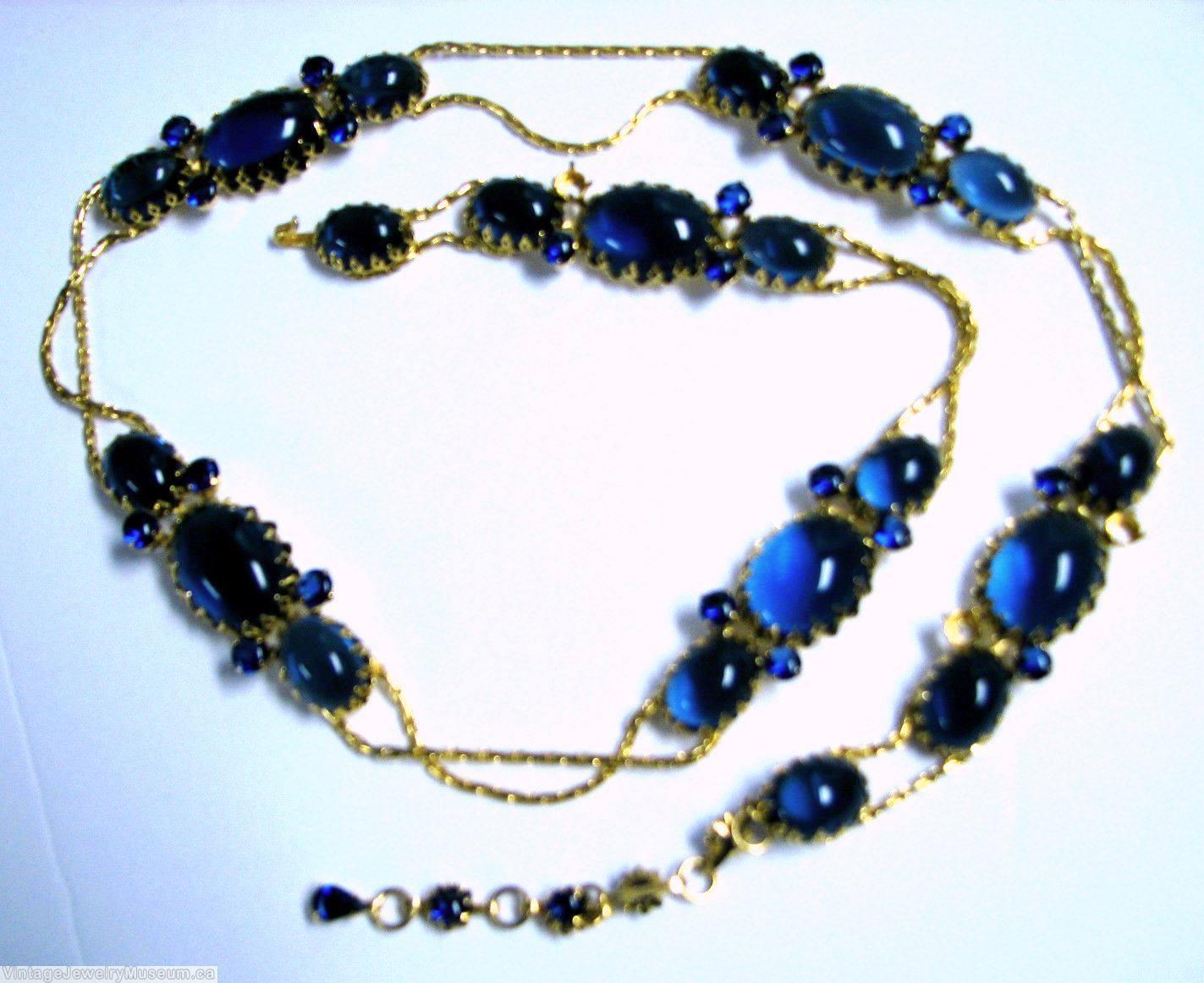 Schreiner 2 strand 6 group triple stone large cab open back navy goldtone jewelry