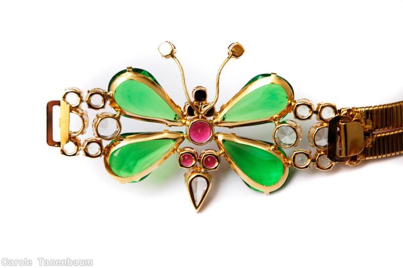 Schreiner butterfly buckle 4 large faceted teardrop teardrop tail clear green open back large teardrop clear ruby chaton clear amber inverted crytstal goldtone jewelry