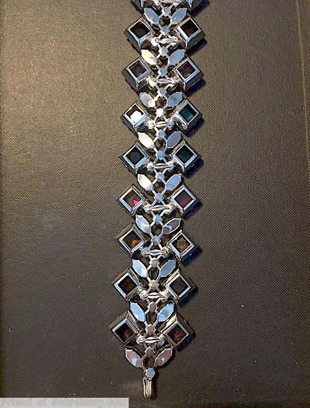 Schreiner chain of navette 64 square stone crystal navette inverted small crystal multicolored square stone ruby pink blue dark green topaz peach pale blue navy jewelry