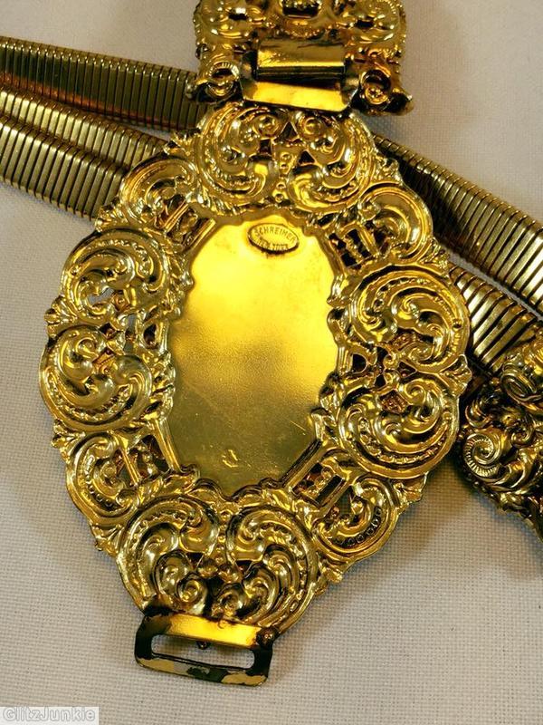 Schreiner large oval filigree metal deco buckle goldtone jewelry
