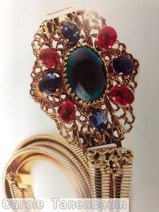 Schreiner large oval radial buckle 8 surrounding oval cab large oval cab center metal deco emerald large oval center navy ruby goldtone jewelry