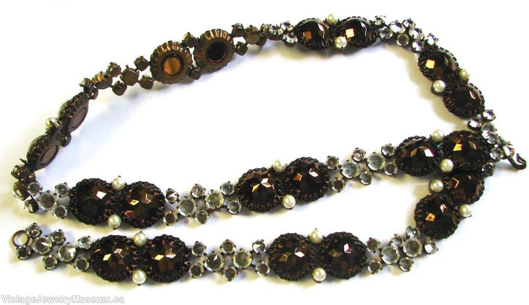 Schreiner twin disc and inverted stones metalic browns crystal inverted copper back jewelry