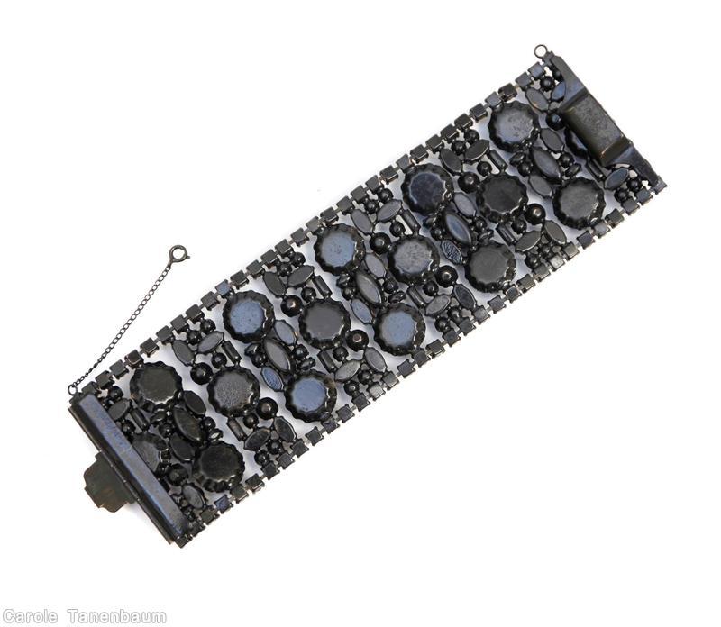 Schreiner 11 column wide bracelet 16 large chaton baby blue chaton amber japanned jewelry