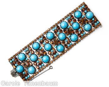 Schreiner 11 column wide bracelet 16 large chaton baby blue chaton amber japanned jewelry