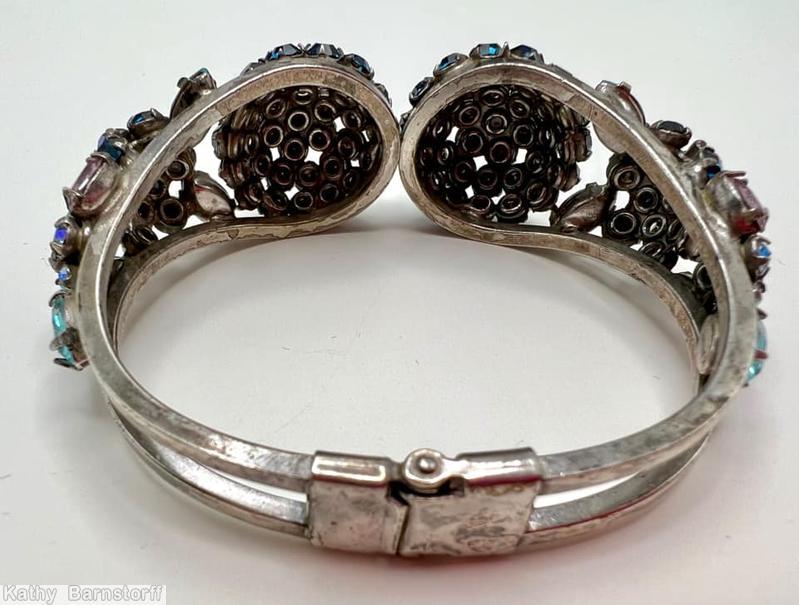 Schreiner 2 half clustered ball of chaton clamper green pink small chaton blue navette silvertone jewelry