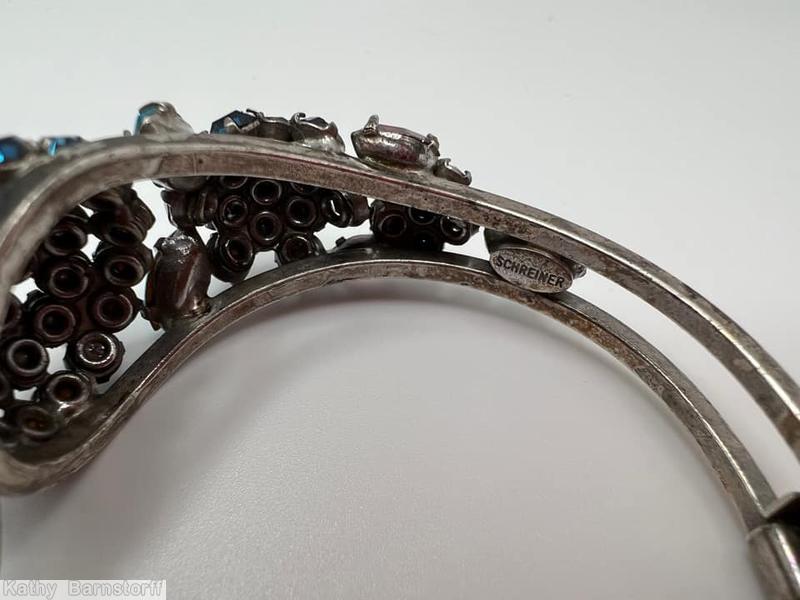 Schreiner 2 half clustered ball of chaton clamper green pink small chaton blue navette silvertone jewelry