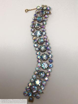 Schreiner 3 row 11 chaton center small chaton ab silvertone jewelry