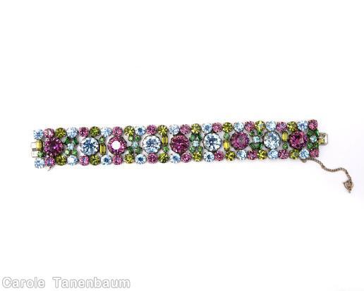 Schreiner 3 row 9 chaton center small chaton navette ice blue purple peridot green jewelry