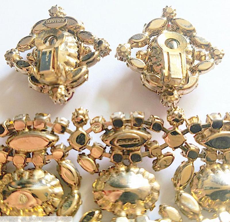 Schreiner 3 row wide bracelet 7 large oval faceted stone navette surrounded by chaton topaz large oval stone moonglow pink small chaton metalic gold navette pink topaz navette goldtone jewelry