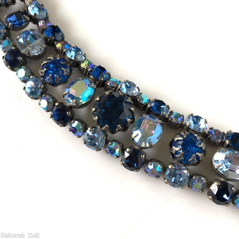 Schreiner 3 row wide in the middle bracelet 17 varied size stone center row ab blue jewelry