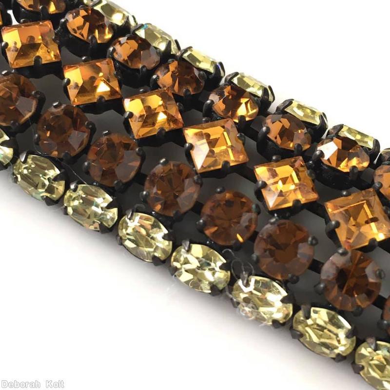 Schreiner 5 row square stone center 26 column amber center square stone brown chaton clear champagne oval small stone jewelry