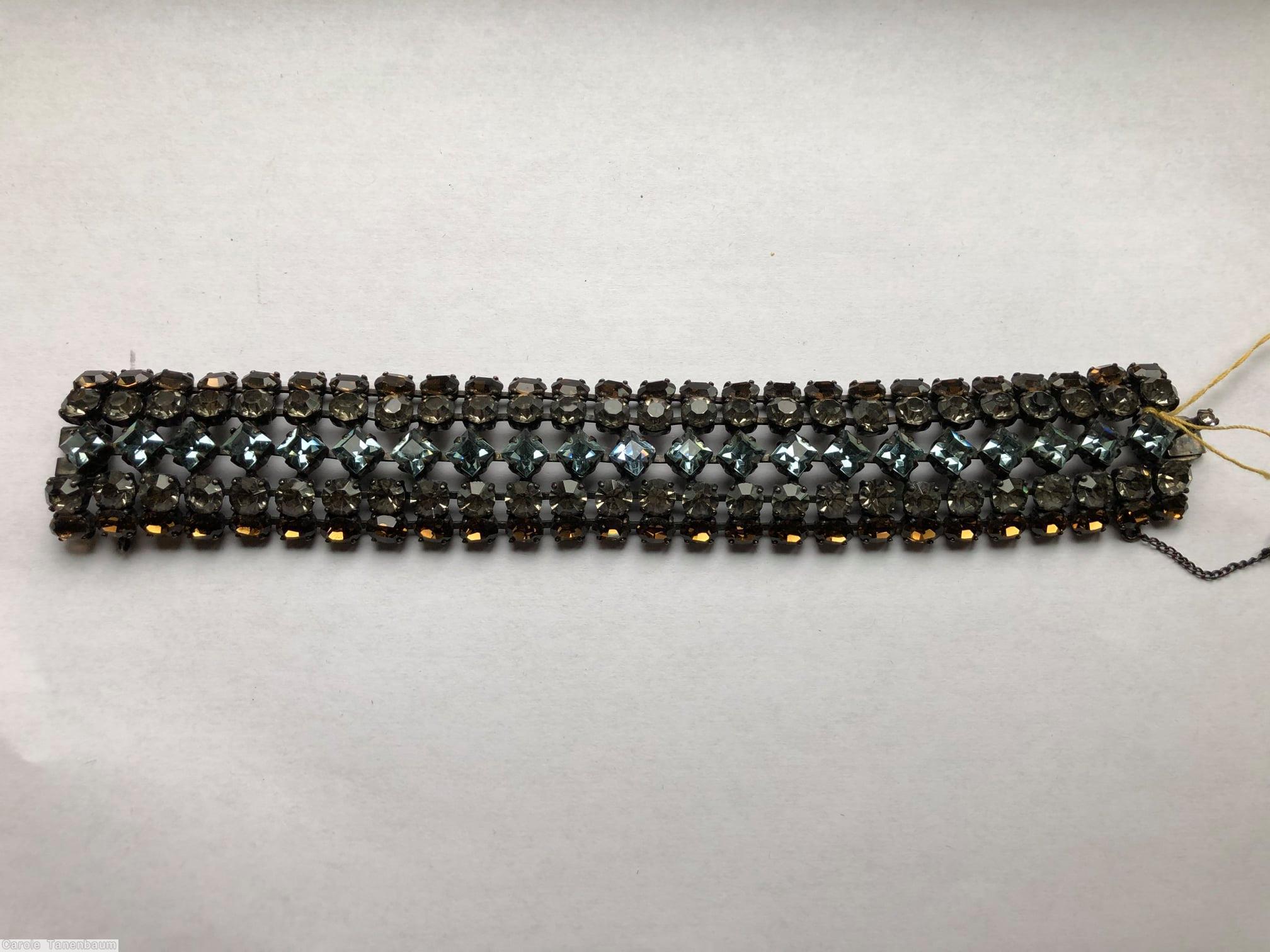 Schreiner 5 row square stone center 26 column ice blue small square center stone smoke chaton amber oval jewelry