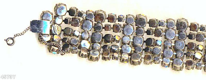 Schreiner 5 row varied size inverted stone wide bracelet smoke jewelry