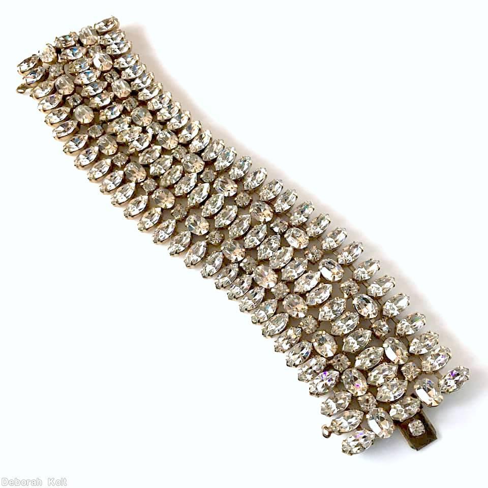 Schreiner 5 row wide bracelet 31 small navette center row small chaton small oval stone crystal jewelry