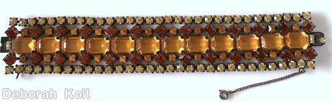 Schreiner 5 rows 12 large emerald cut center row small chaton border row small square stone small chaton row large emerald cut topaz champagne small chaton small square carnelian small topaz square copper back jewelry