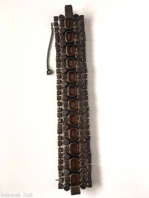 Schreiner 5 rows wide bracelet 12 large emerald cut center stone square stone small chaton amber clear champagne jewelry