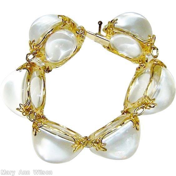 Schreiner 6 large oval cab bracelet crystal goldtone jewelry
