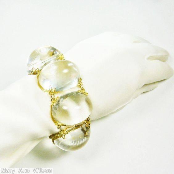 Schreiner 6 large oval cab bracelet crystal goldtone jewelry