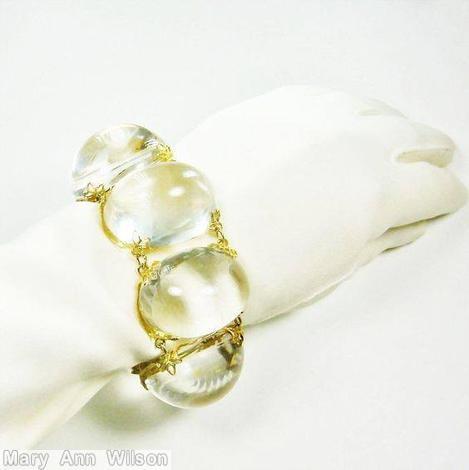 Schreiner 6 large oval cab bracelet crystal goldtone jewelry
