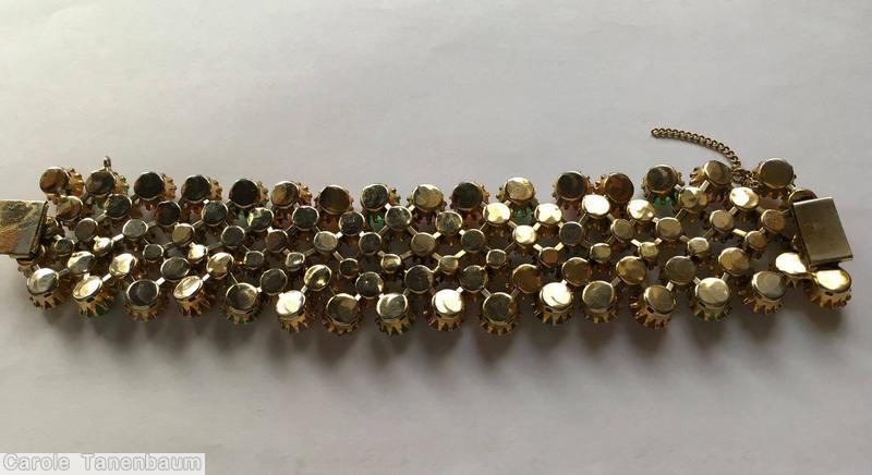 Schreiner 6 row all chaton bracelet emerald marbled pink faux pearl crystal marbled amber jewelry