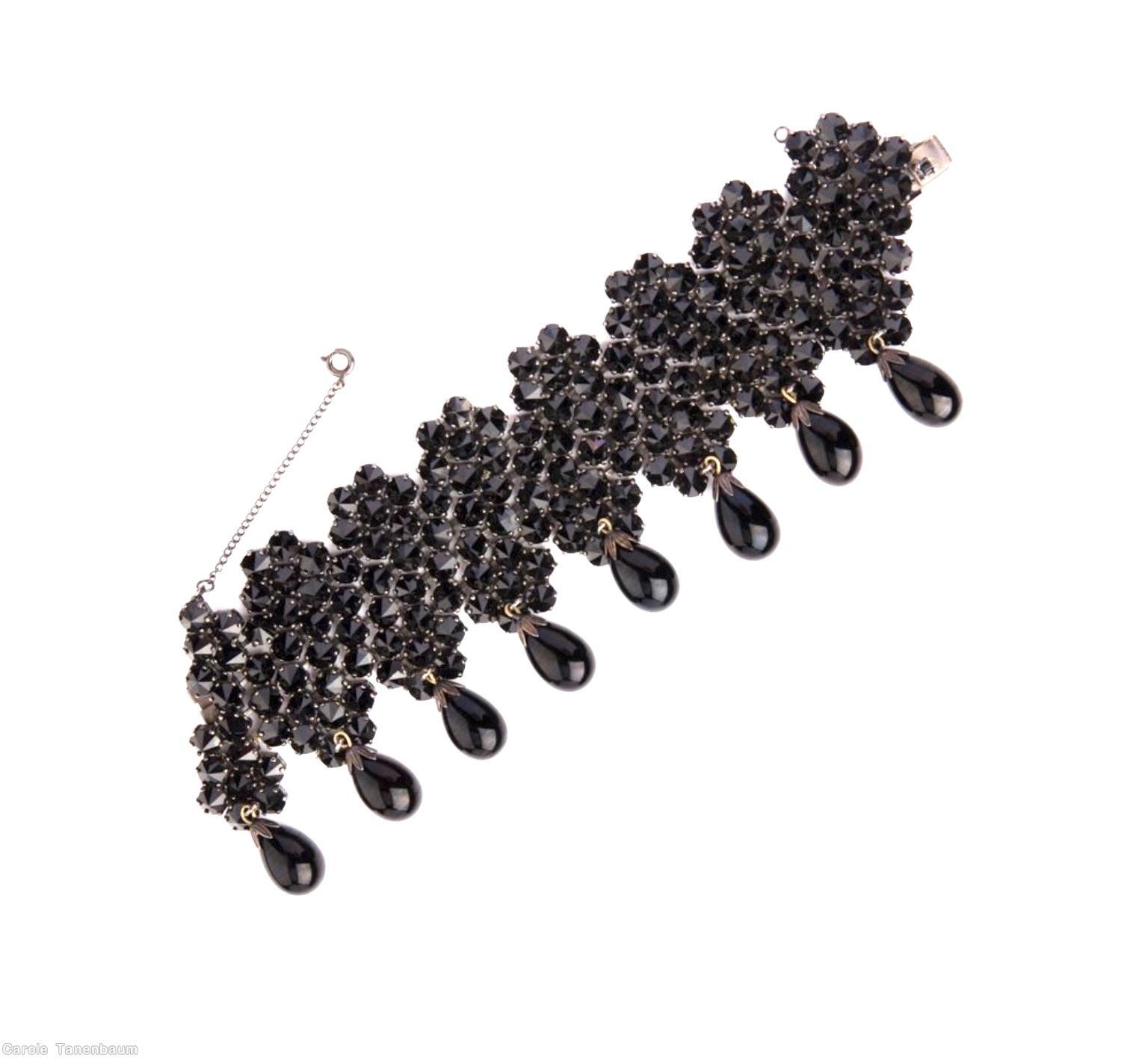 Schreiner 8 dangling teardrop wide bracelet with all small inverted stone jet jewelry