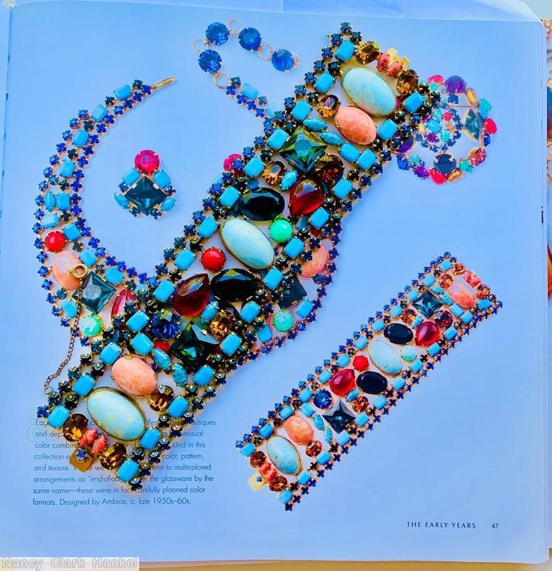 Schreiner end of day wide bracelet 3 large oval cab 2 large square stone 4 oval cab 2 teardrop small baguette small chaton small navette blue coral ruby turquoise navy green purple jewelry