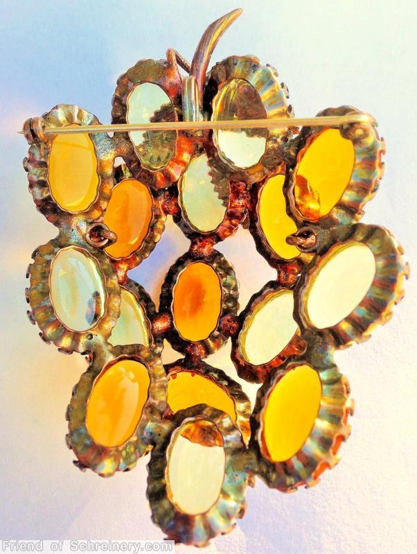 Schreiner 16 large oval cab grape pin 3 metal leaf 8 amber 8 crystal large oval cab jewelry