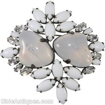 Schreiner 2 heart shaped stone square pin moonglow white white crystal jewelry