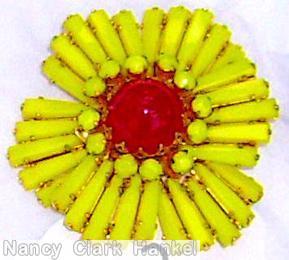 Schreiner 2 level 3 group of 5 keystone pin large round cab center stone 12 surrounding small chaton lime keystone coral center stone jewelry