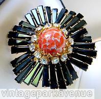 Schreiner 2 level 3 group of 5 keystone pin large round cab center stone 12 surrounding small chaton navy blue keystone marbled coral round cab center crystal small chaton goldtone jewelry