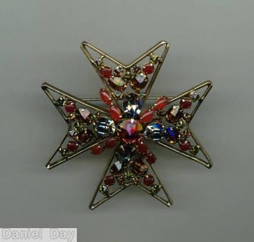 Schreiner 2 level cross shadow box pin concaved end coral ab jewelry