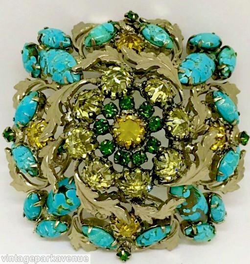 Schreiner 2 level radial 2 navette petal mums pin large round stone center pink silvertone jewelry