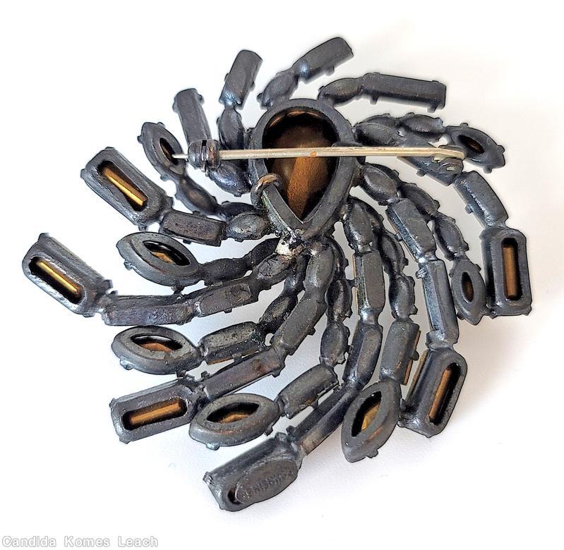 Schreiner 2 level radial swirl pin of 18 branch large teardrop center top 8 navette branch bottom 10 baguette branch crystal jewelry