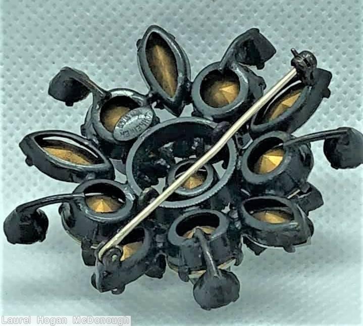Schreiner 2 level spoke radial pin hook eye crystal japanned jewelry
