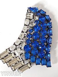 Schreiner 2 level wing shaped pin royal blue chaton crystal small baguette gunmetal back jewelry