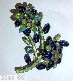Schreiner 2 star shaped trembler baguette stem pin 3 branch apple green baguette peridot chaton navy jelly bean navy teardrop silvertone jewelry