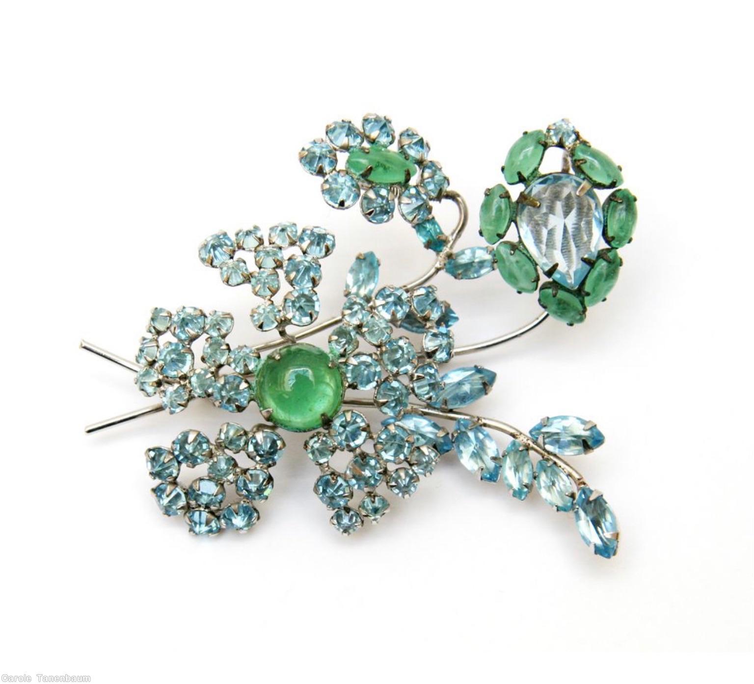 Schreiner 2 trembler flower 3 branch bunch pin 1 large teardrop 2 large oval cab apple green large round cab apple green navette ice blue inverted+silvertone jewelry