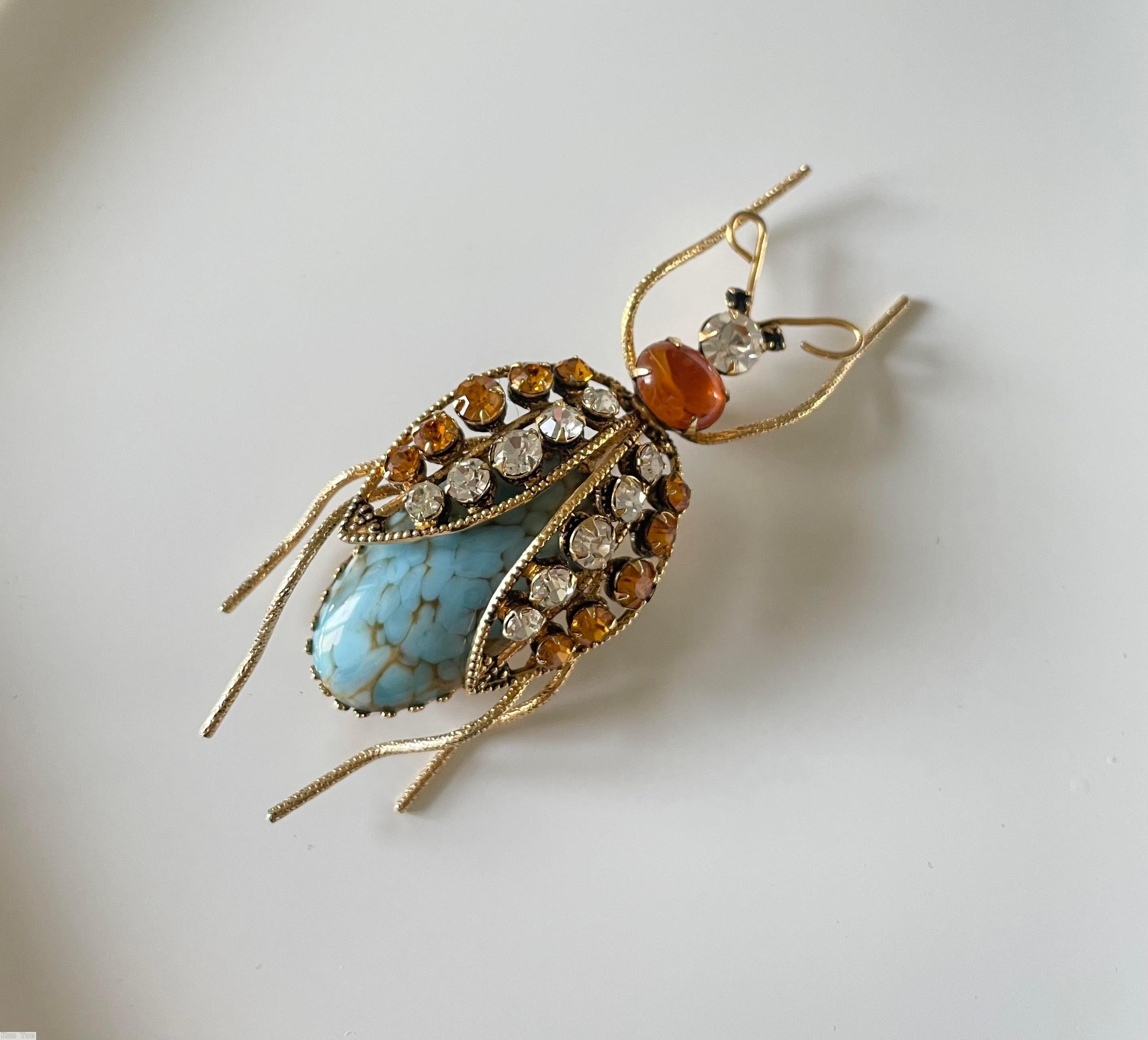 Schreiner 2 whisker long oval cab body bug 2 antenna 2 wired seeds wing large oval turquoise cab body topaz chaton crystal chaton topaz oval cab head goldtone jewelry