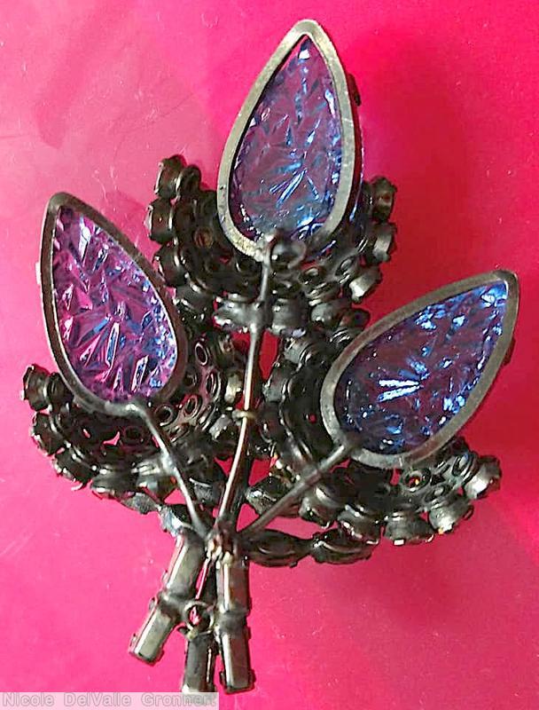 Schreiner 3 acorn bunch pin large faceted teardrop stone blue cracked ice teardrop peridot navy purple peach jewelry