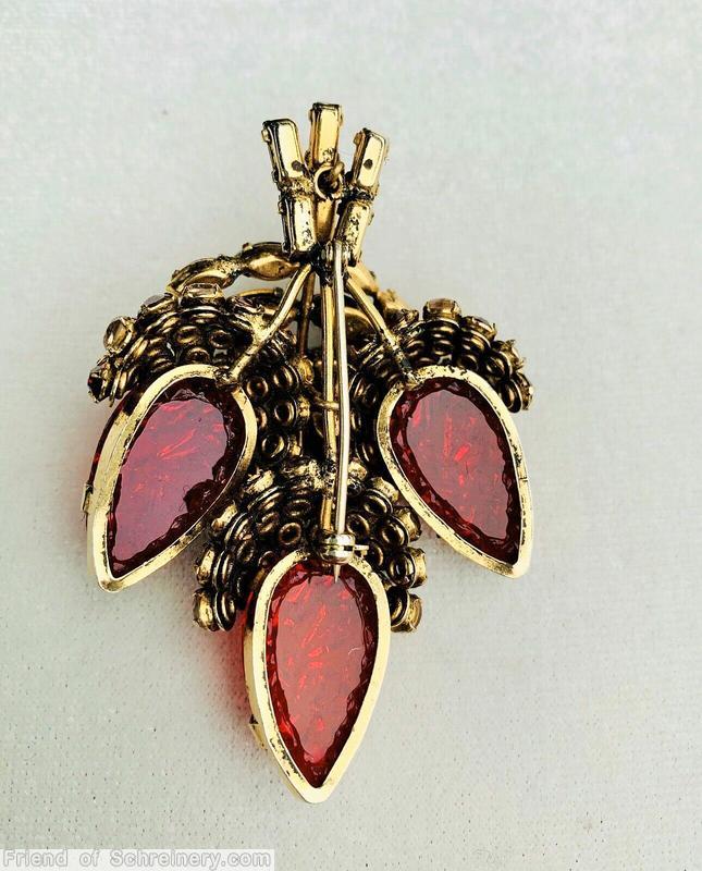 Schreiner 3 acorn bunch pin large faceted teardrop stone siam red large molded teardrop metalic brown navette crystal jewelry