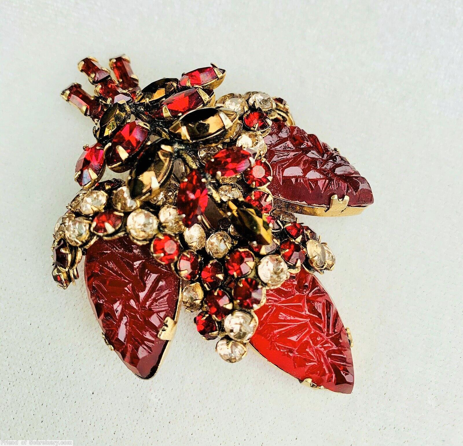 Schreiner 3 acorn bunch pin large faceted teardrop stone siam red large molded teardrop metalic brown navette crystal jewelry