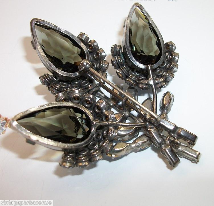 Schreiner 3 acorn bunch pin large faceted teardrop stone smoke large faceted teardrop ab blue jewelry