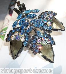 Schreiner 3 acorn bunch pin large faceted teardrop stone smoke large faceted teardrop ab blue jewelry