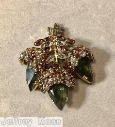 Schreiner 3 acorn bunch pin large faceted teardrop stone smoke crystal brown jewelry