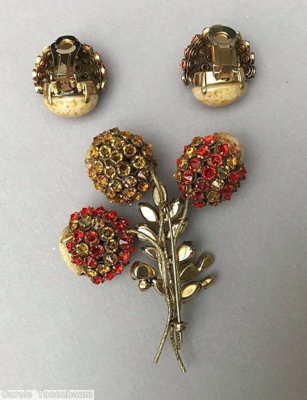 Schreiner 3 acorn egg bunch pin large oval cab side clustered ball coral amber peridot coral speckled white large oval cab goldtone jewelry