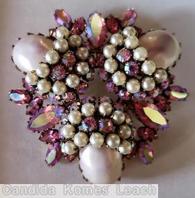 Schreiner 3 acorn radial triangle pin pink faux pearl white jewelry